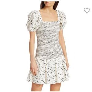 NWT ✨ Tanya Taylor Eden Dress Polka Dot Puff Sleeve Smocked MD $425